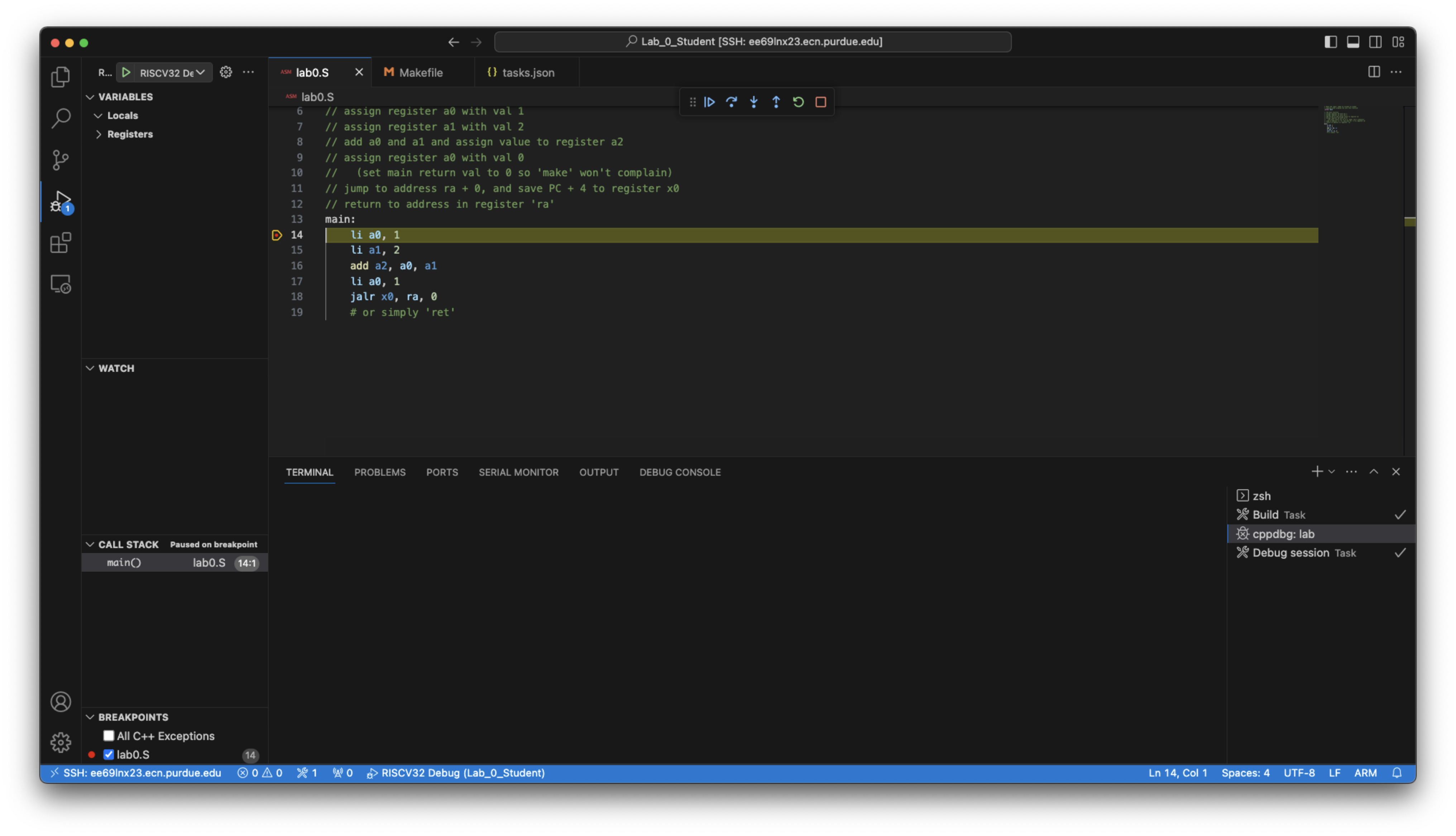 VSCode pause on breakpoint