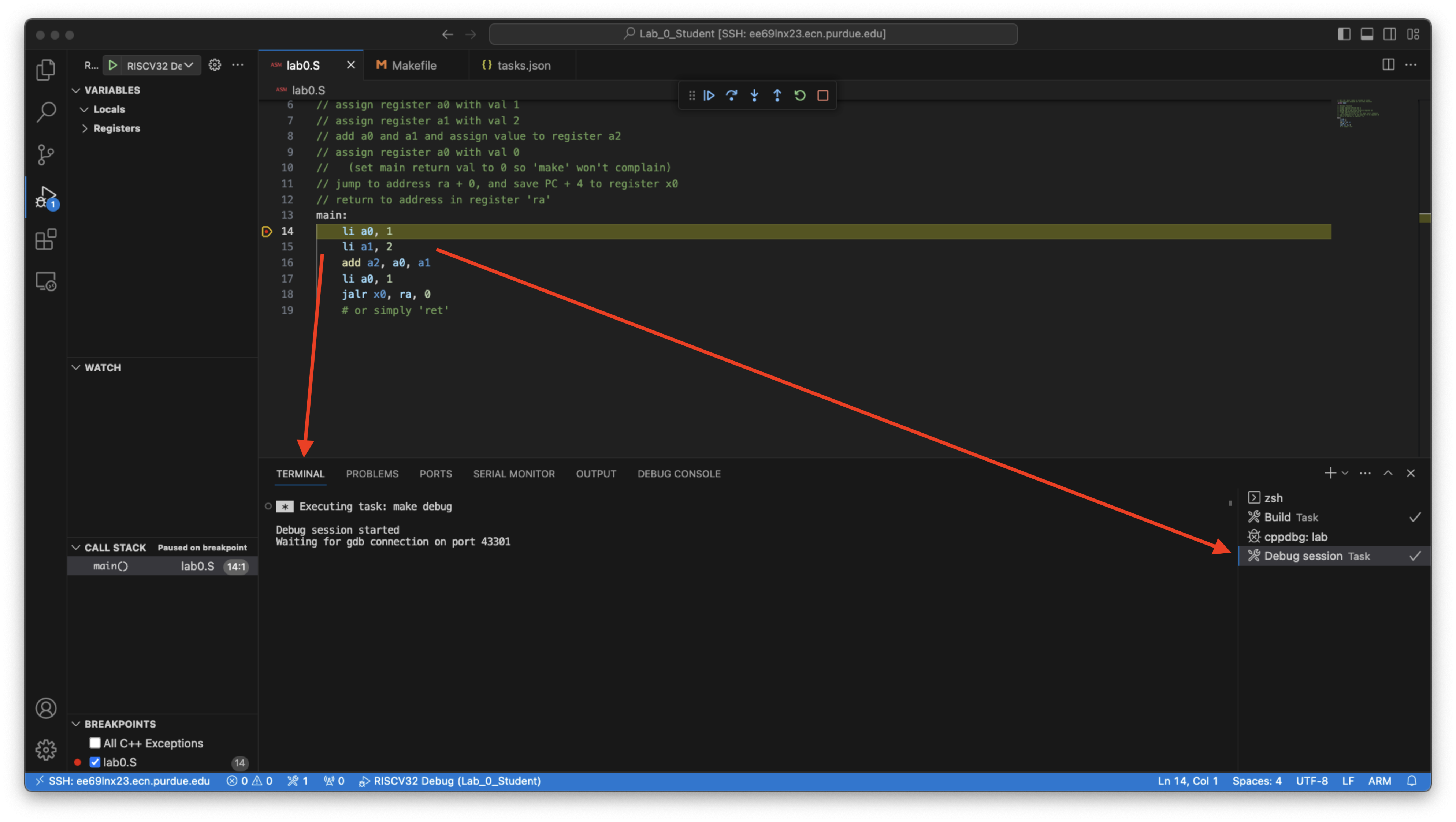 VSCode debug session